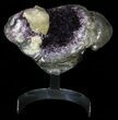 Wide Amethyst Crystal Cluster With Calcite - Metal Stand #63120-1